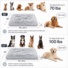 Juyafio Large Plush Dog Pet Bed,Machine Washable Mat with Non-Slip Bottom for Large and Medium Dogs, 43"x30" Gray Anti Anxiety Fluffy Bed